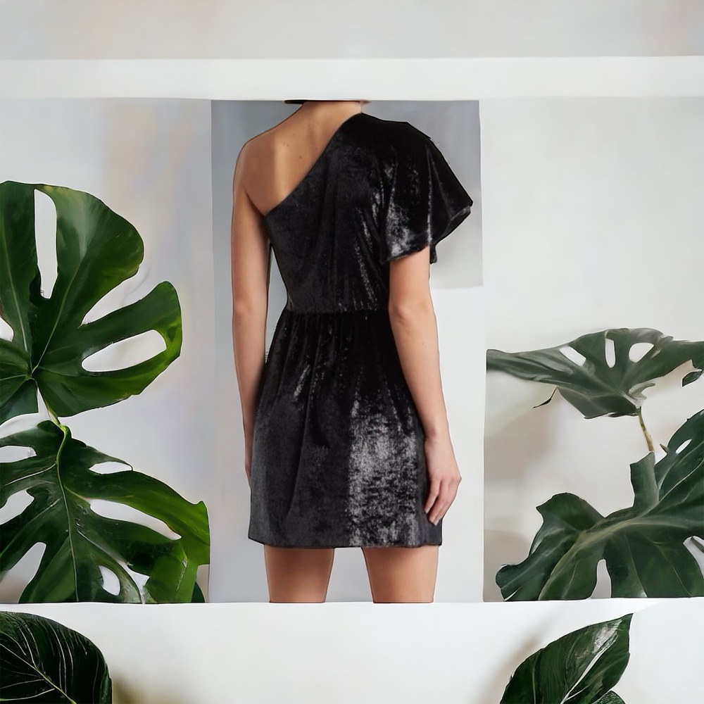 NWT Seven For All Mankind One Shoulder Metallic Velour Fit & Flare Dress - Picture 2 of 4